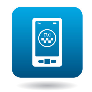 Smartphone with taxi service application icon in flat style on a white background