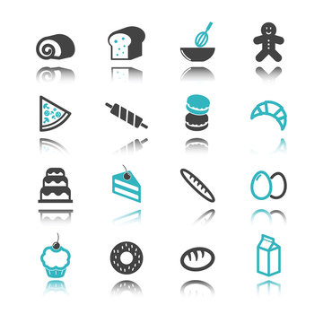 bakery icons with reflection