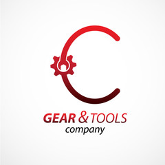 Fototapeta premium Abstract letter C logo Gear and wrench industrial service logo template icon vector design,Corporate logotype for production or service and maintenance business. Network computers application.