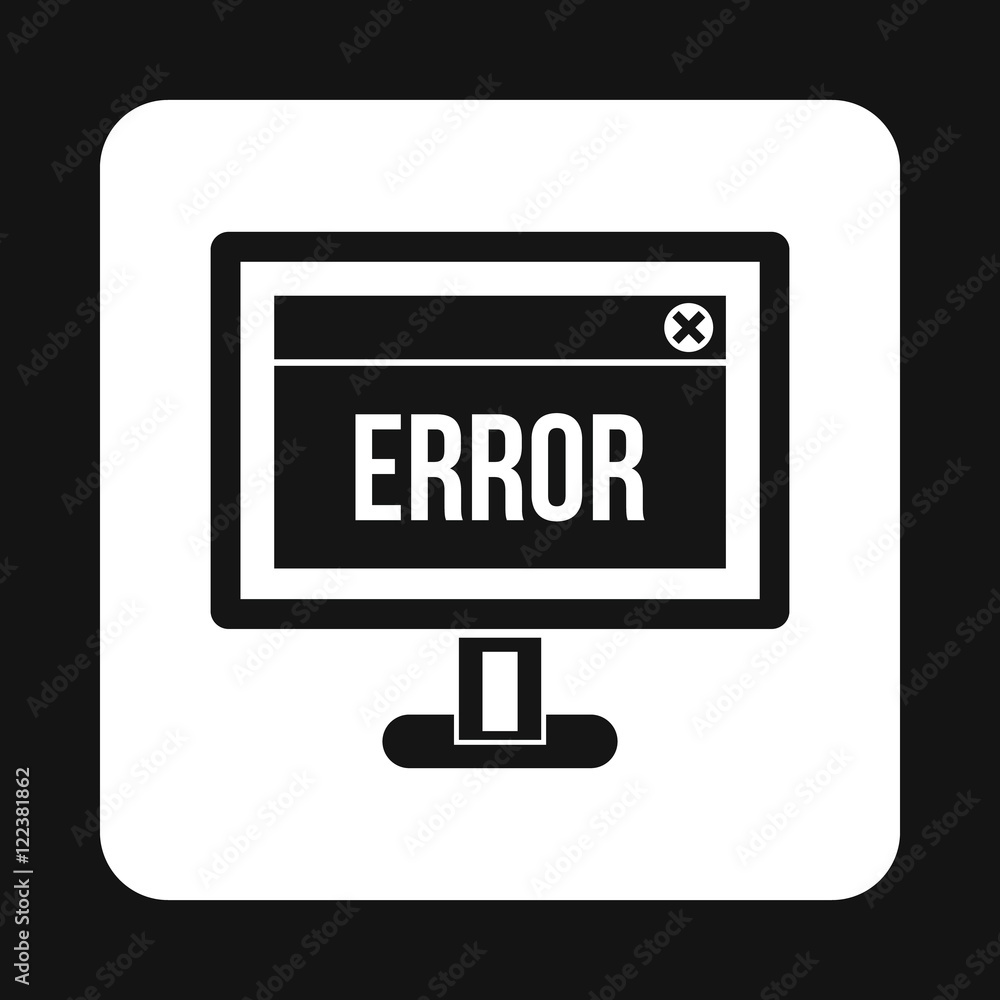 Poster monitor error icon in simple style isolated on white background. failure symbol
