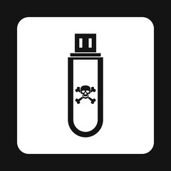 Usb flash drive with a virus icon in simple style isolated on white background. Infection symbol