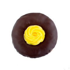 Doughnut bathed in liquid chocolate cream
