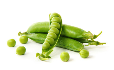 fresh green peas isolated on a white background