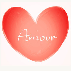 Red heart with French writing Je t'aime mean love watercolor illustration