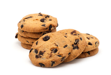 Chocolate chip cookie on white