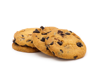 Chocolate chip cookie on white