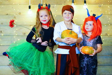 Obraz na płótnie Canvas Happy group of children during Halloween party