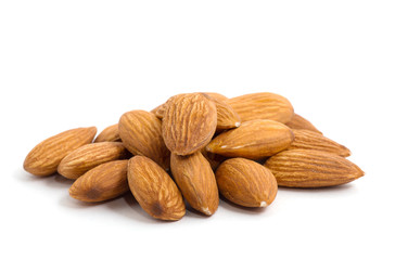 group of almonds isolated on white