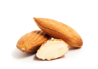 group of almonds isolated on white
