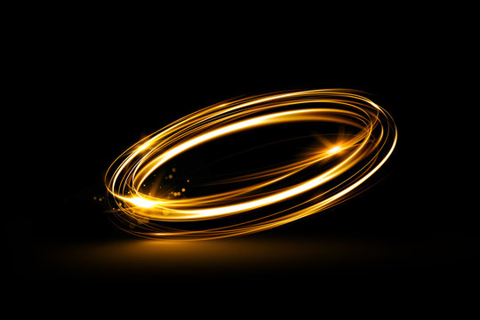 Glow Swirl Light Effect. Circular Lens Flare. Abstract Rotational Lines. Power Energy Element. Space For Message.
