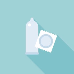 condom icon and condom inside package icon, flat design