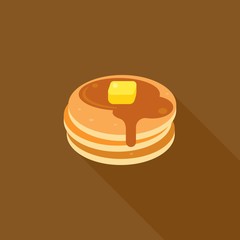 pancake icon, pancake with syrup and butter on top illustration, flat design with long shadow