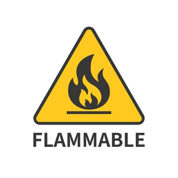 flammable sign icon in yellow triangle, flat design symbol