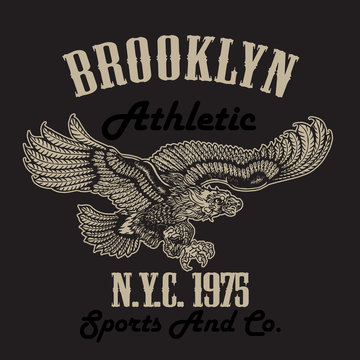 Old style eagle sport tee shirt design. Vector illustration vintage