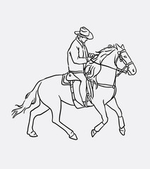 Fototapeta na wymiar Cowboy riding horse sketch. People activity artistic drawing, Good use for symbol, logo, web icon, mascot, or any design you want.