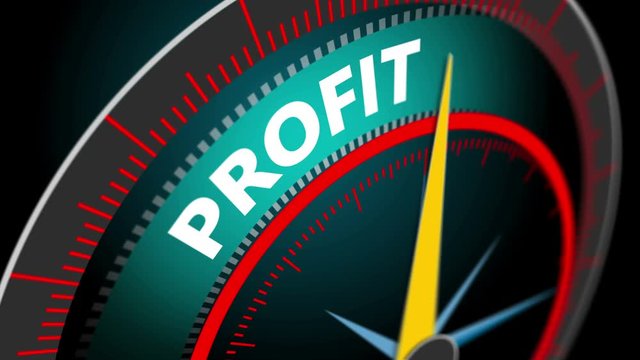 The speedometer shows the motion blur word profit. 4K animation business concept seamless loop.