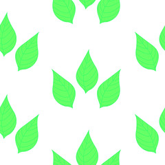 seamless background with green leaves on white background. Isolated.