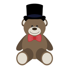 Vector illustration of a toy bear with bow tie and top hat on a white background