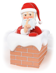 3D Santa Claus entering a house through the chimney
