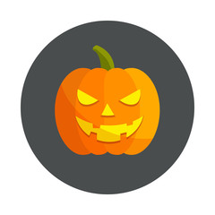 Icono plano calabaza halloween color en circulo color gris