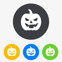 Icono plano calabaza halloween en circulo varios colores
