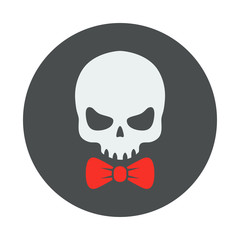 Icono plano craneo con corbata lazo color en circulo color gris