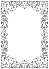 Decorative abstract square a4 format coloring page frame isolated on white
