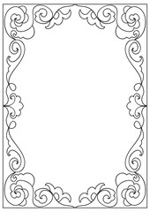 Decorative abstract square a4 format coloring page frame isolated on white
