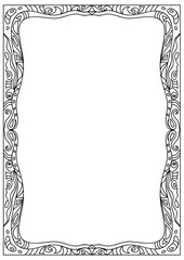 Decorative abstract square a4 format coloring page frame isolated on white
