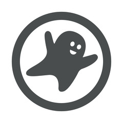 Icono plano fantasma volando en circulo color gris.