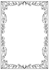 Decorative abstract square a4 format coloring page frame isolated on white
