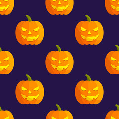 Icono plano patron con calabaza Halloween sobre fondo azul oscuro