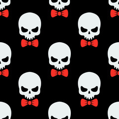 Icono plano patron con craneo con corbata lazo sobre fondo negro