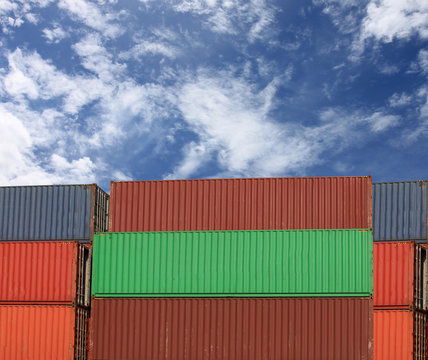 Cargo containers stack in sea port.