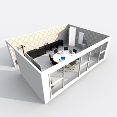 3d interior rendering of furnished meeting room office