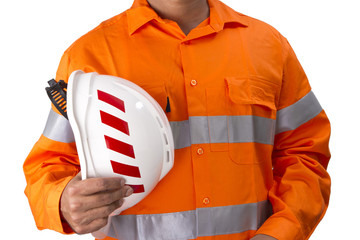 Supervisor with construction hard hat and high visibility shirt