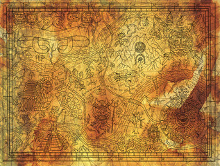 Antique Maya or pirate map on old paper background
