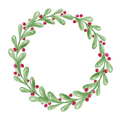 Fototapeta premium Christmas Wreath floral Winter Watercolor Hand-painted Illustration Isolated Holidays 