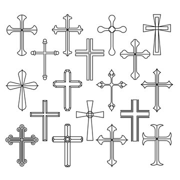 Christian cross icons set on white background