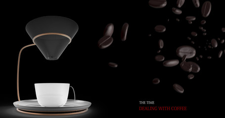 Coffee cup and coffee beans with nice background color