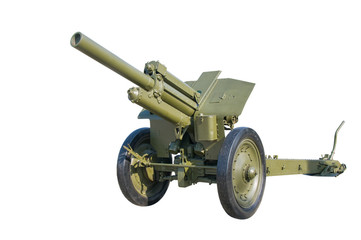 Old Russian gun cannon isolated on white.