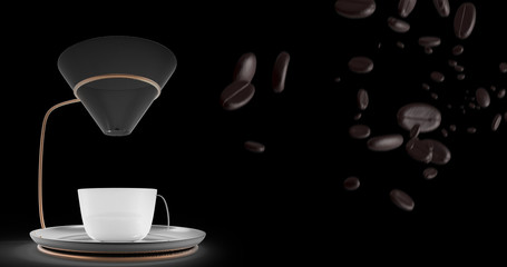Coffee cup and coffee beans with nice background color