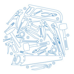 Set of repair tools icons in circle shape background