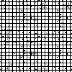 Seamless vector checkered pattern. Creative geometric black and white background with squares. Grunge texture with attrition, cracks and ambrosia. Old style vintage design. Graphic illustration.