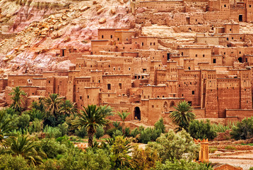 Ait Benhaddou clay kasbah town, Morocco - obrazy, fototapety, plakaty