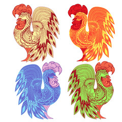 Graphic roosters colorful of the figures and ornament