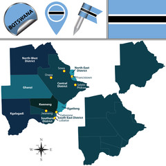 Map of Botswana with Named Districts © sateda