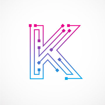 Abstract letter K logo design template,technology,electronics,digital,dot connection cross vector logo icon logotype