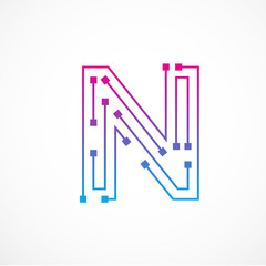 Abstract letter N logo design template,technology,electronics,digital,dot connection cross vector logo icon logotype