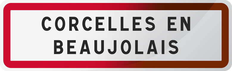 Panneau Corcelles en Beaujolais - ville du Rhône - 69 - Région Auvergne Rhône Alpes